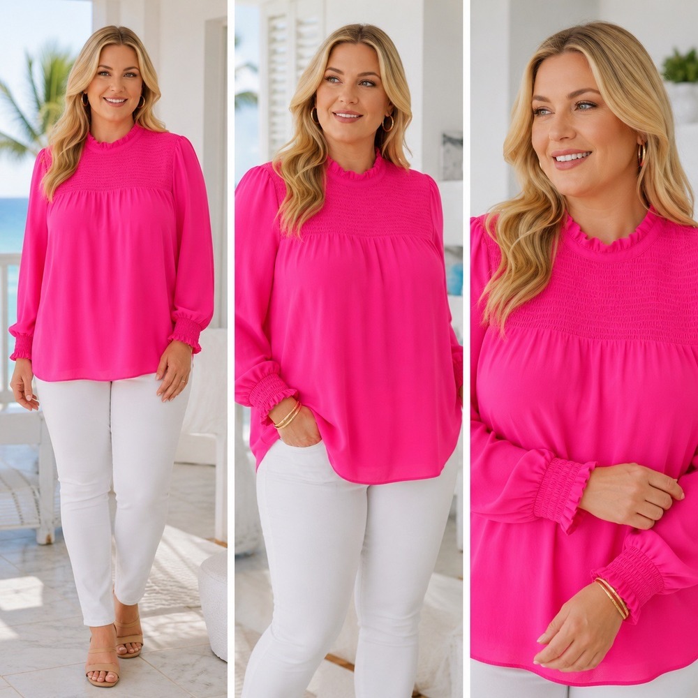 NWT Lilly Pulitzer Rianon Top XL Cocktail Pink Smocked Ruffle Lined Blouse